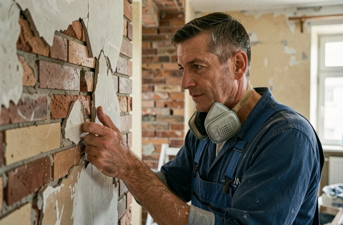 Spécialiste en rénovation décapant un mur intérieur dans un appartement ancien du 94 pour B.A.S Rénovation