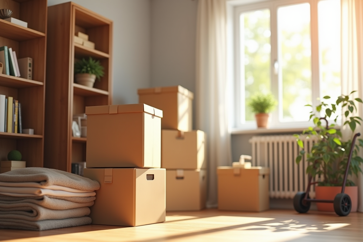 Boîtes de déménagement étiquetées près d