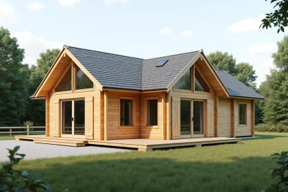 Chalet en bois habitable de 80m2 livré monté sur un terrain en zone rurale française avec permis de construire