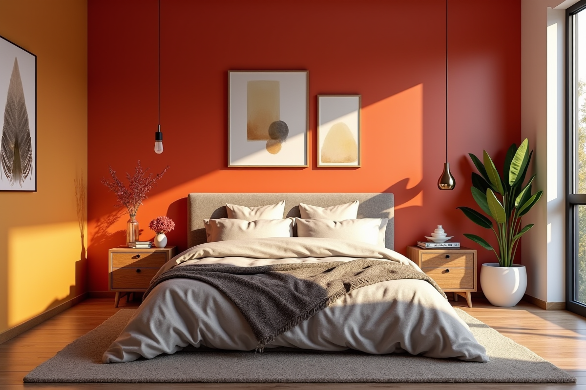 Chambre chaleureuse avec mur accent en couleur 2025