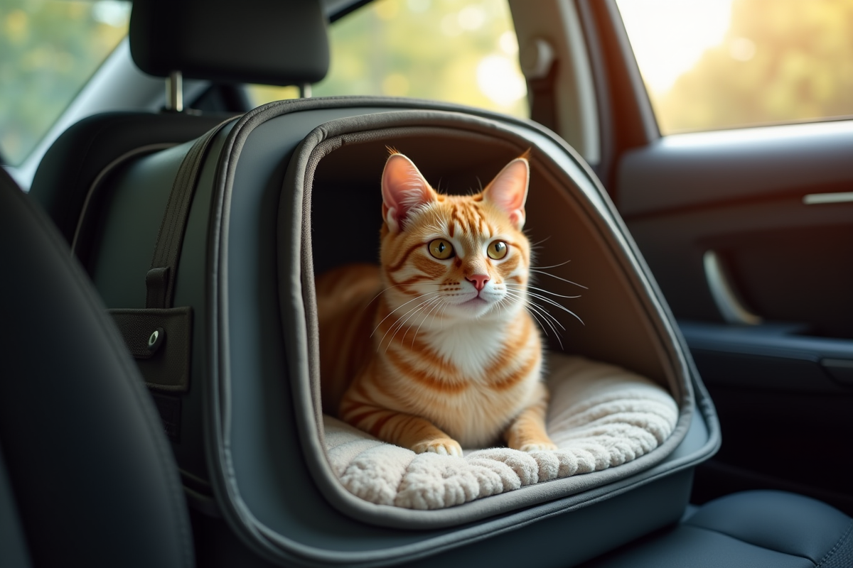 Chat calme dans une cabine de voyage lumineuse