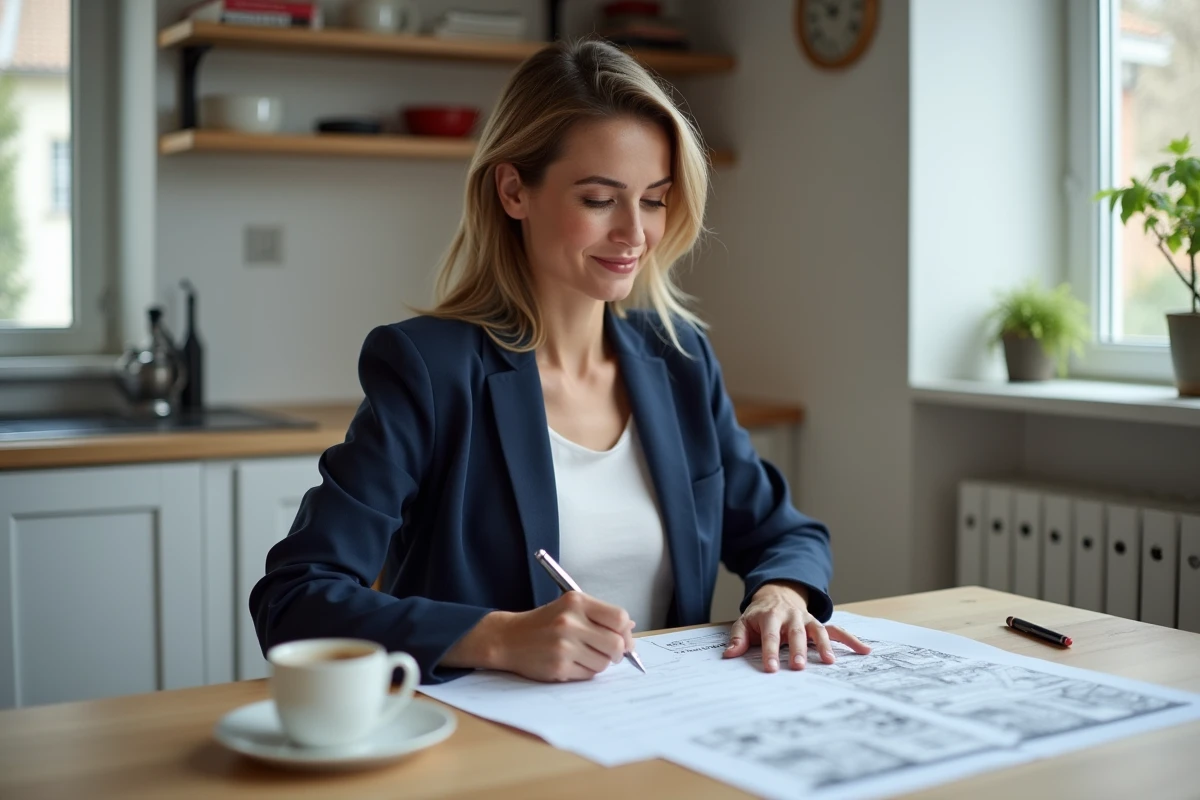 Femme consultant des documents administratifs pour une déclaration de travaux de clôture
