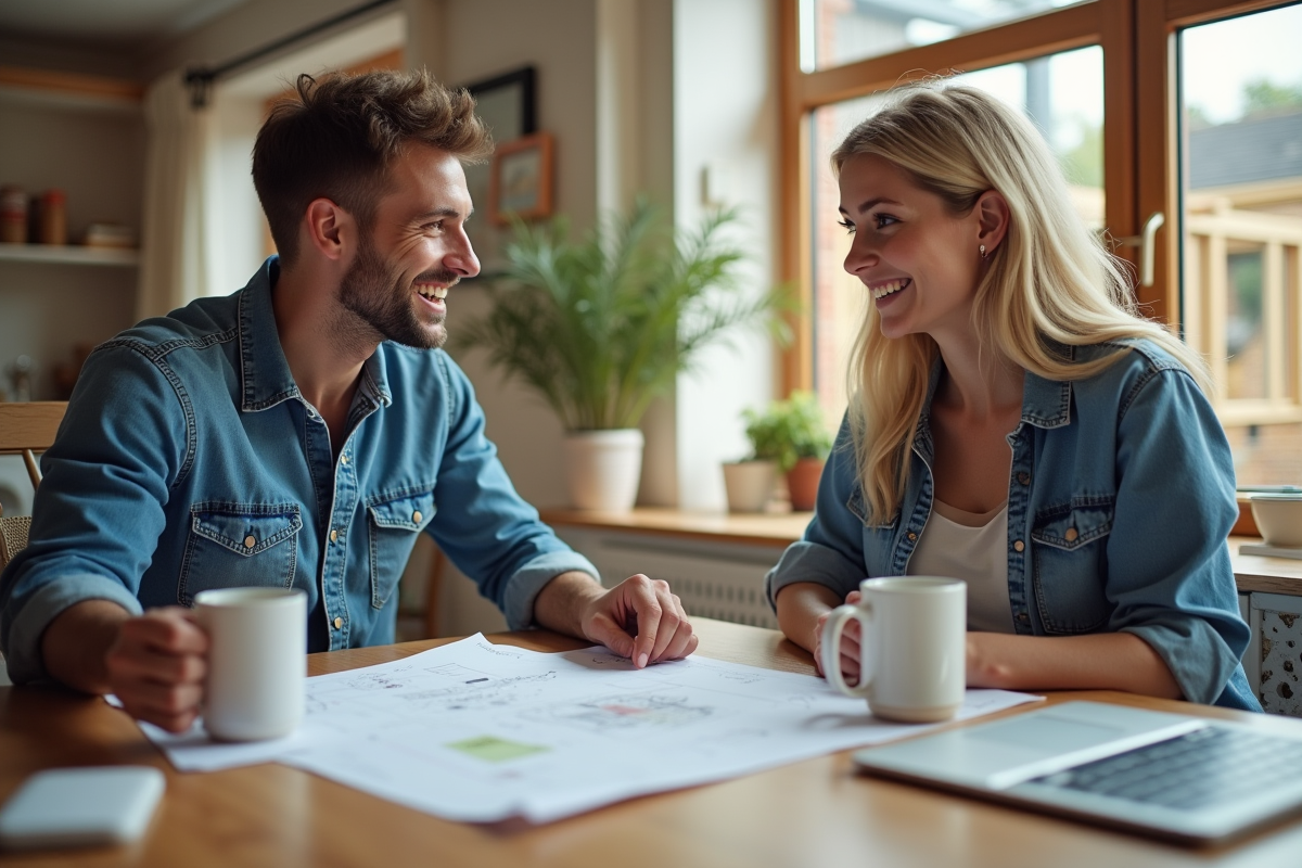 Jeune couple discutant plans d