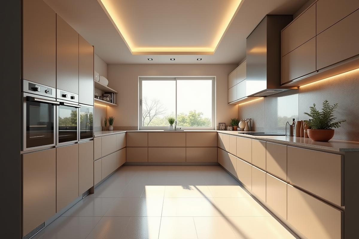 Cuisine moderne de 10m2 avec armoires sleek et appareils intégrés