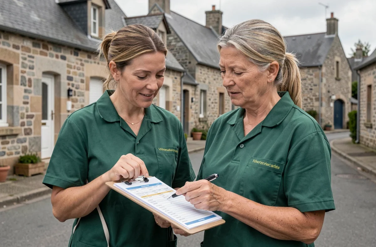 Équipe de femmes de ménage professionnelles devant une maison bretonne à Lannion