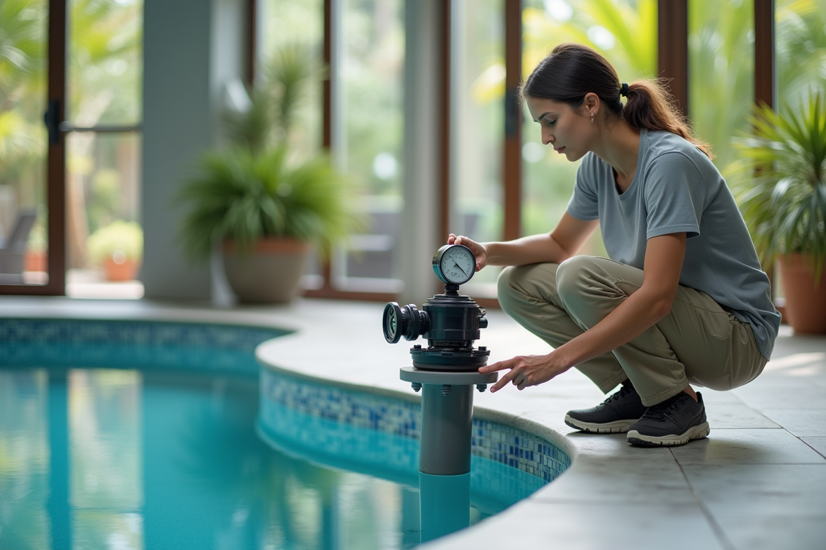 Femme contrôlant le manomètre d