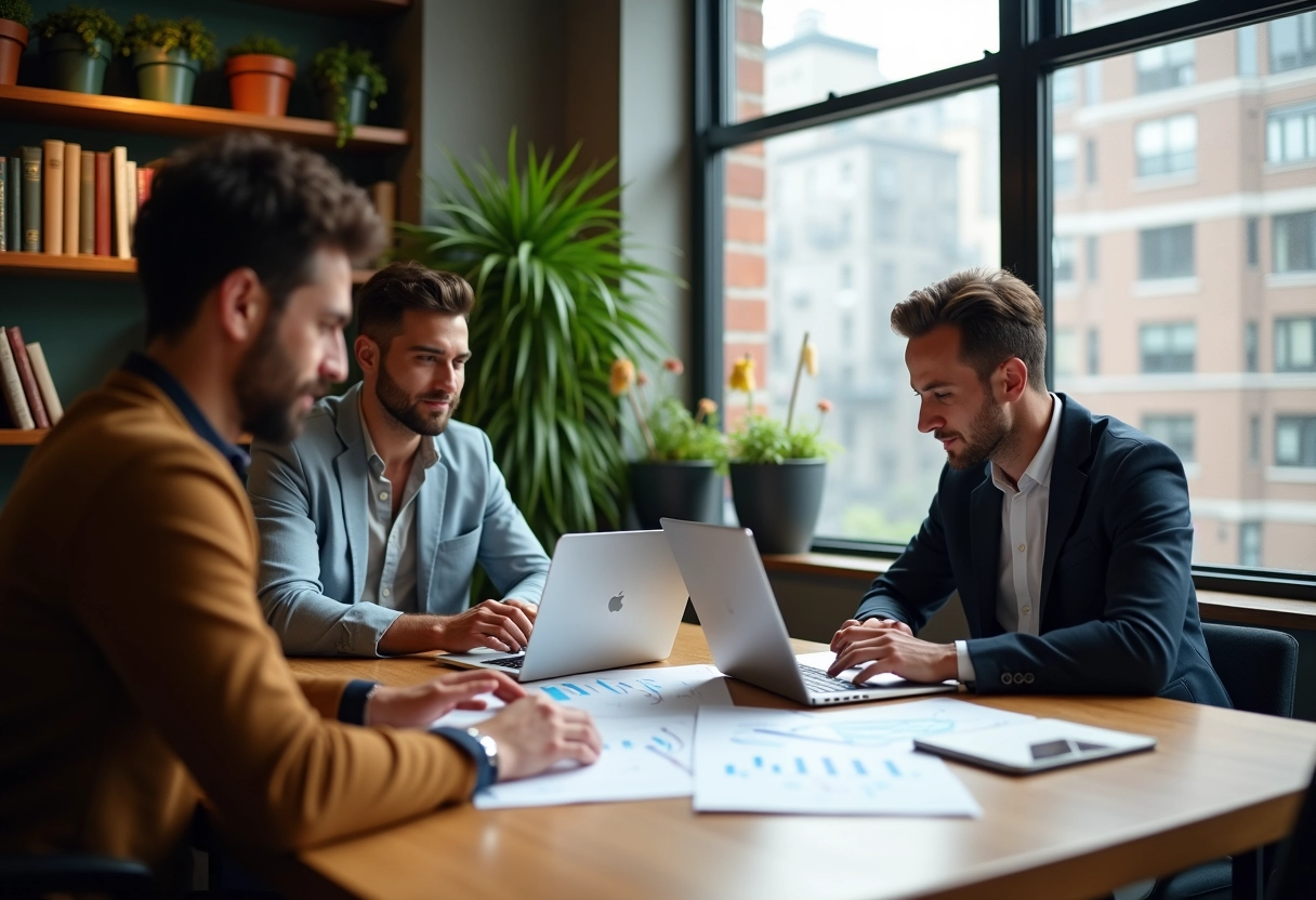 Groupe de jeunes entrepreneurs discutant autour d
