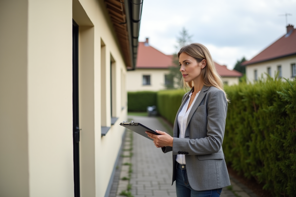 Inspectrice évaluant la façade fraîche d
