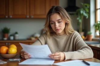 Jeune femme consultant un justificatif de domicile à la table familiale