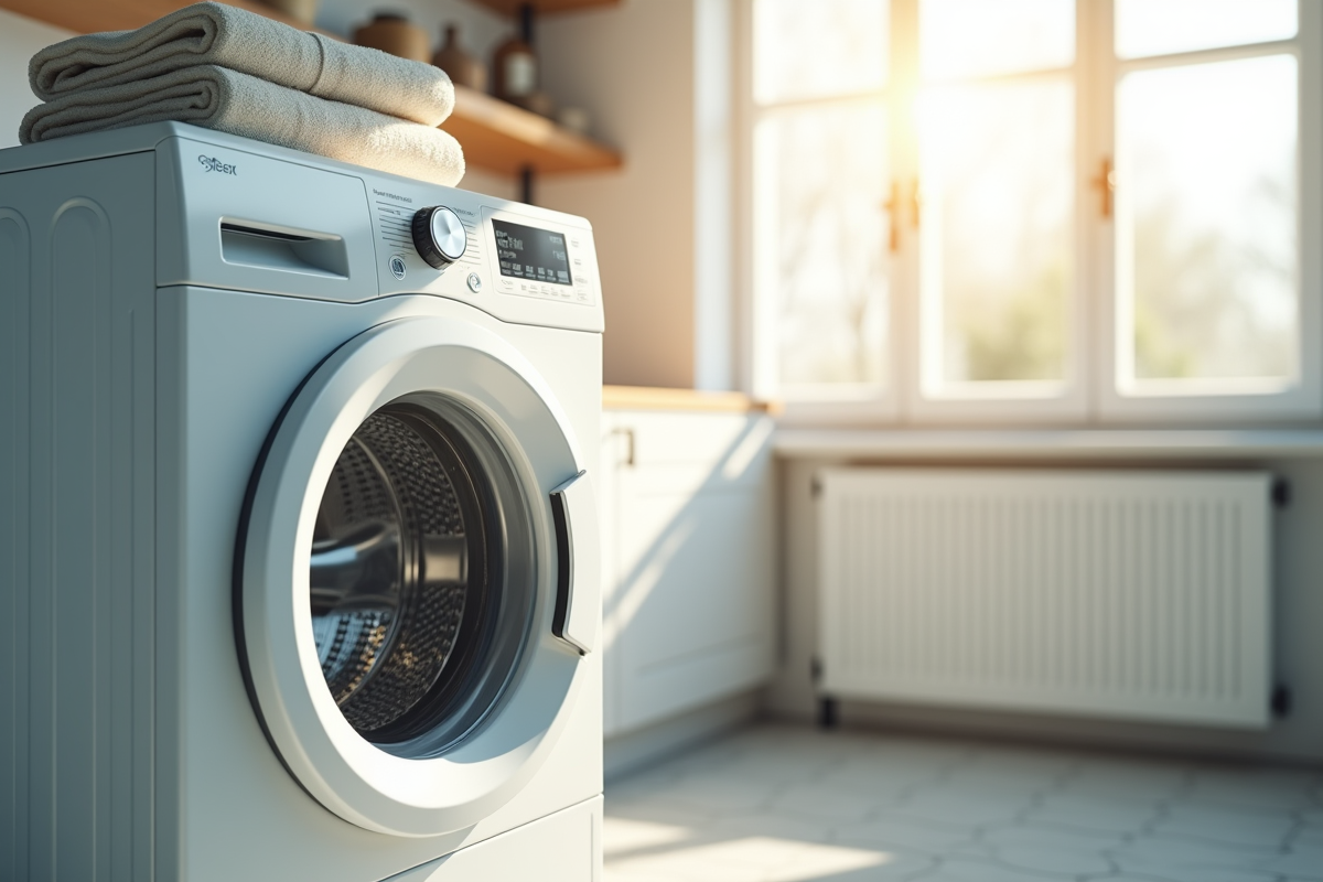Lave-linge moderne dans une laverie lumineuse et propre