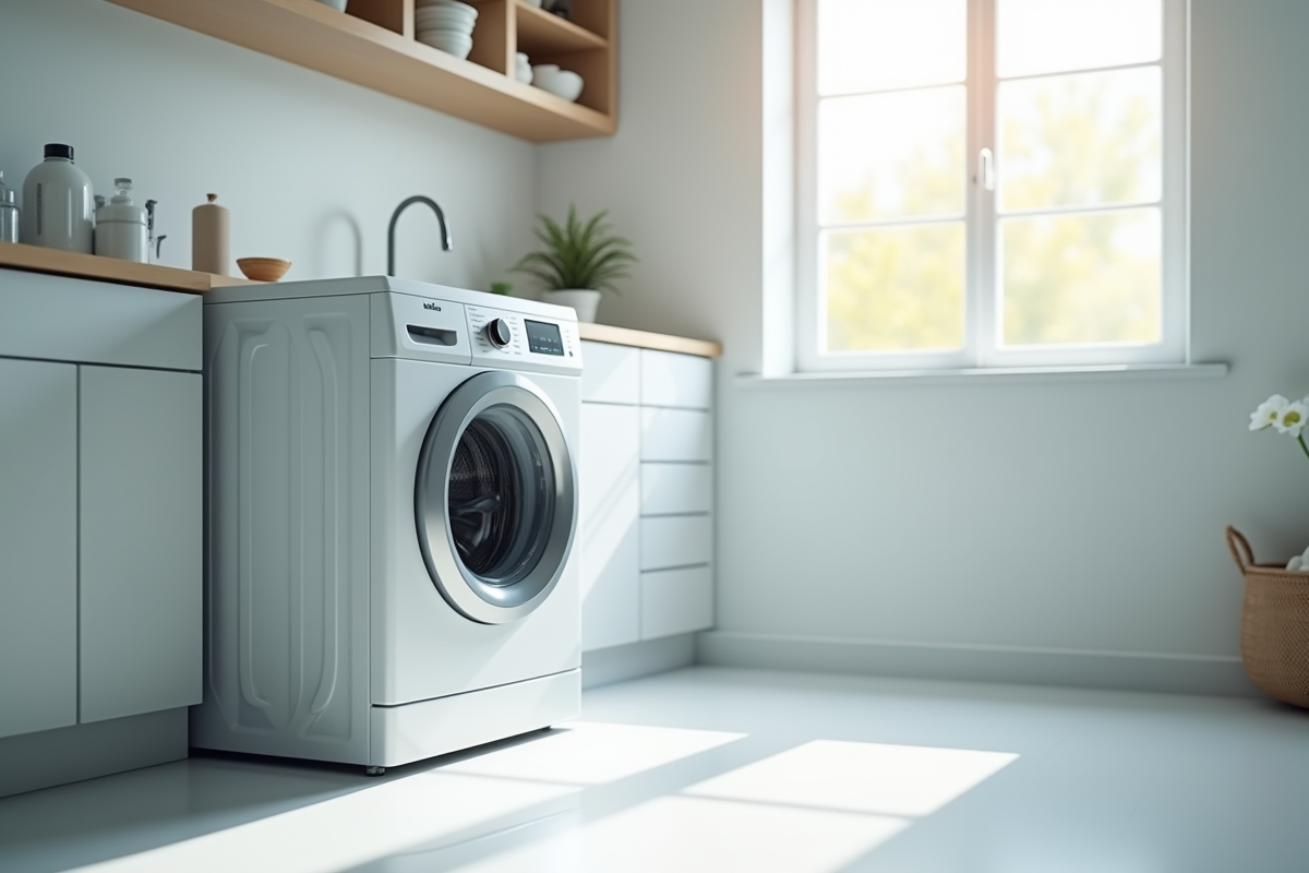 Machine à laver Beko moderne dans une buanderie lumineuse