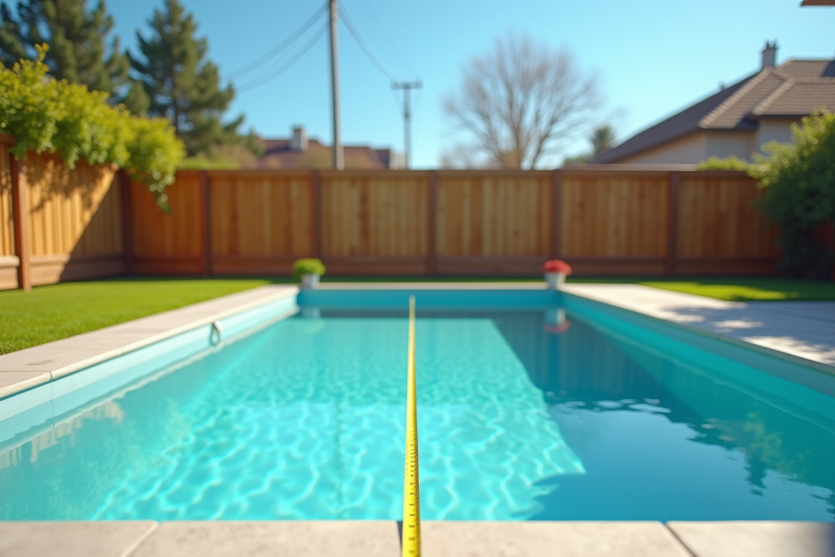 Piscine moderne dans un jardin avec distance réglementaire