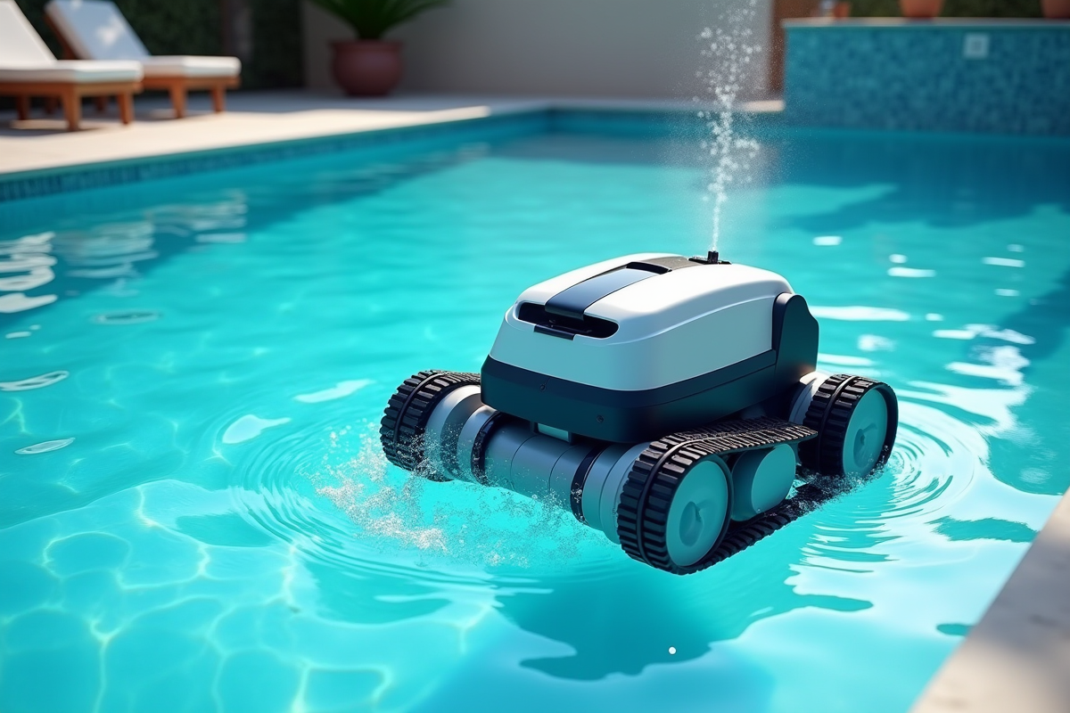 Piscine moderne avec robot nettoyeur sous l'eau