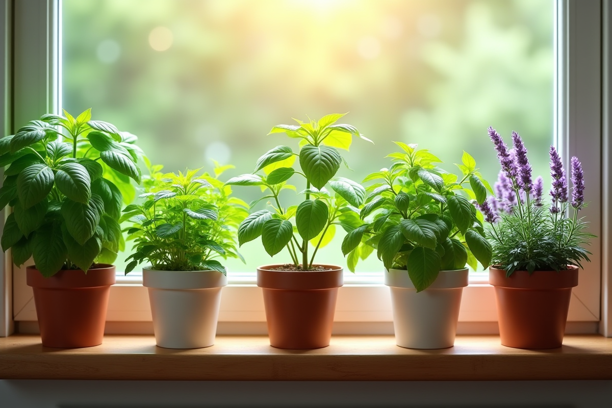 Plantes en pot antipest sur une fenêtre ensoleillée