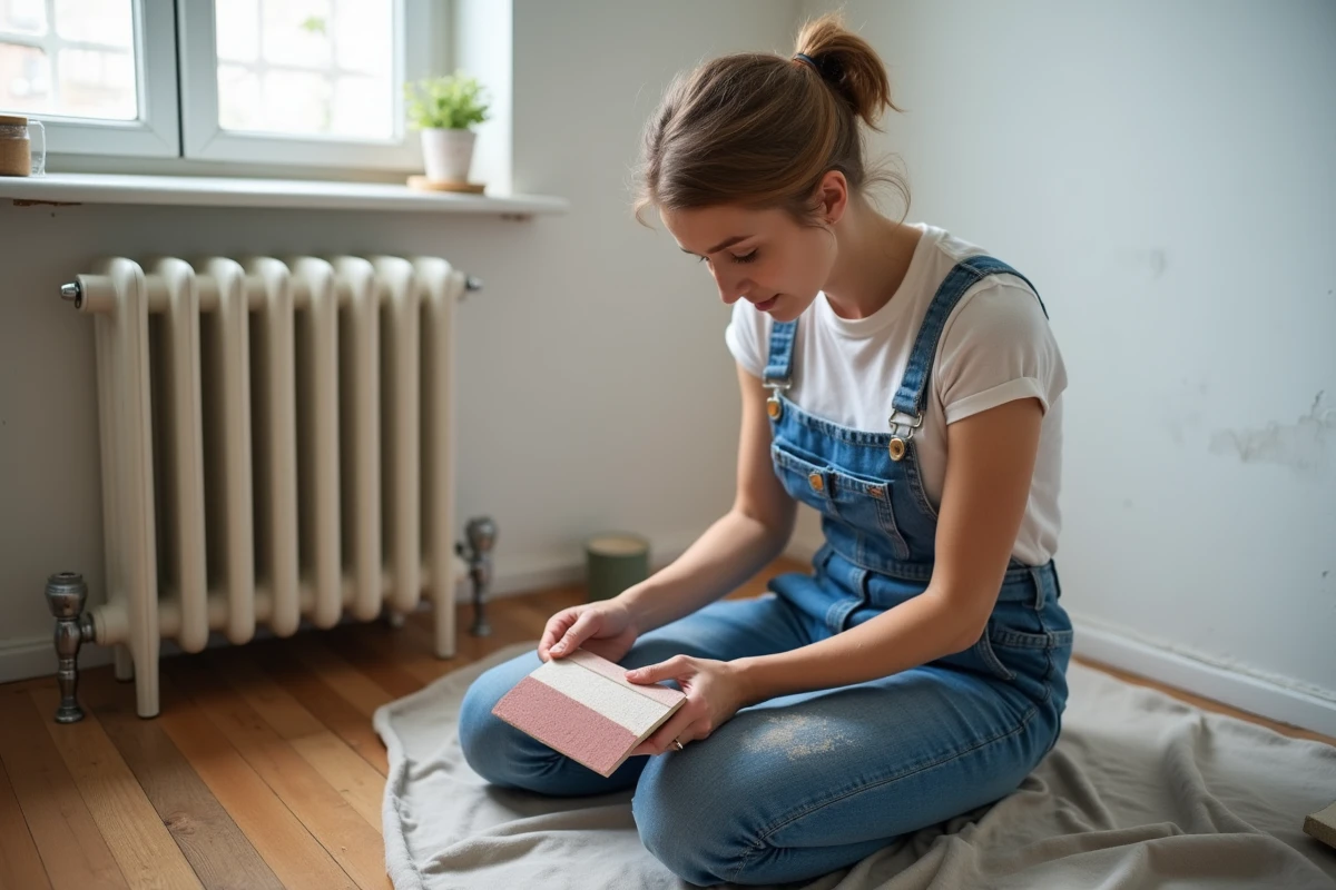 Jeune femme choisissant du papier de verre dans intérieur lumineux