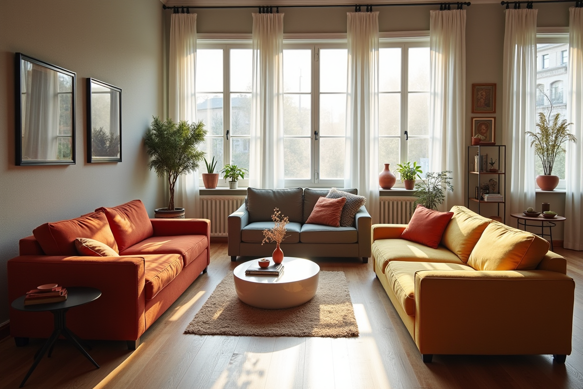 Salon moderne avec canapes Poltronesofa colorés et lumineux