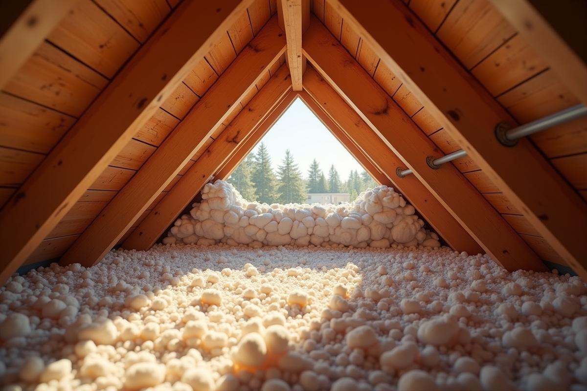 Vue de la structure intérieure d un toit résidentiel avec poutres en bois