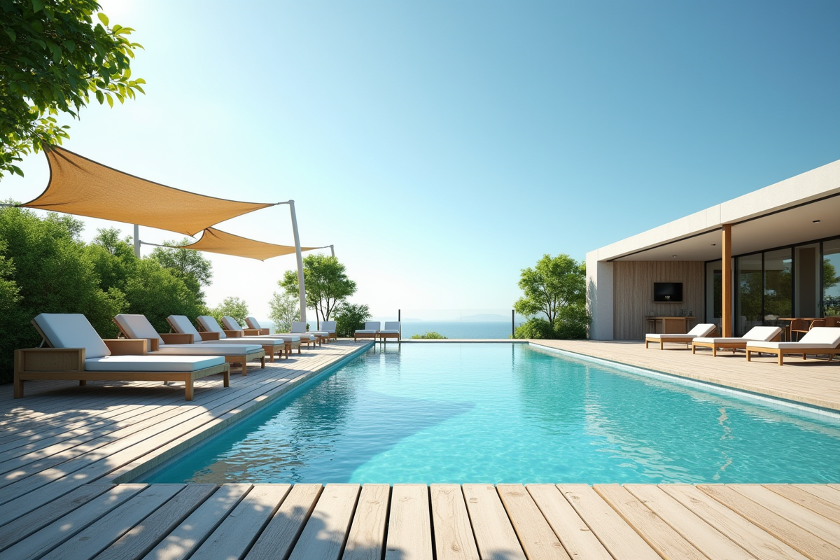 Terrasse moderne avec piscine et mobilier élégant