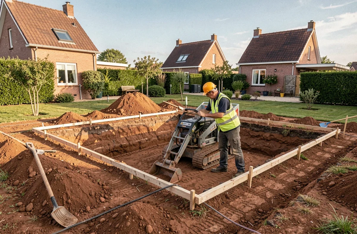 Ouvrier de TM Travaux réalisant les terrassements pour une piscine en Vendée