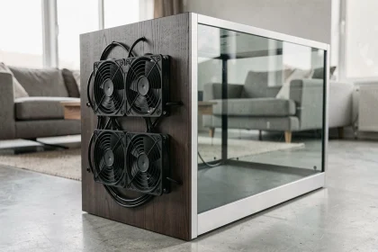 Système de ventilation silencieux installé sur le boitier d'un aquarium avec ventilateurs 120mm et grilles de protection